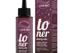Toner do brązowych włosów OnlyBio Hair in Balance, który odświeża kolor, nadając włosom wibrujący odcień ciemnego wiśniowego napoju