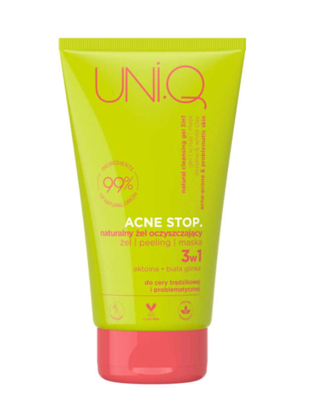UNI.Q Naturalny żel oczyszczający 3w1 (żel, peeling, maska) ACNE STOP. 150 ml