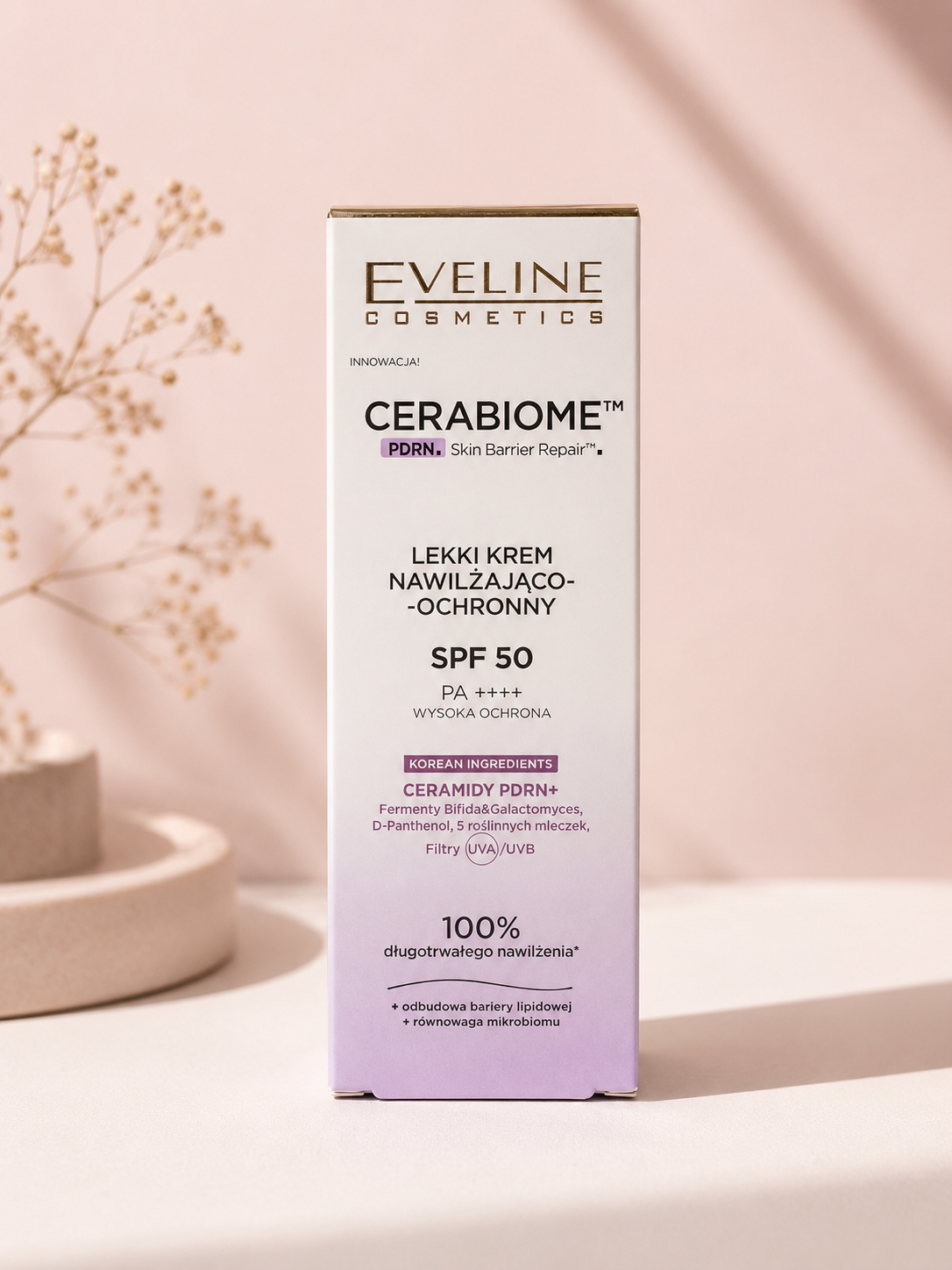 Eveline Cosmetics Cerabiome PDRN Skin Barrier Repair – Lekki krem nawilżająco-ochronny SPF 50 PA++++
