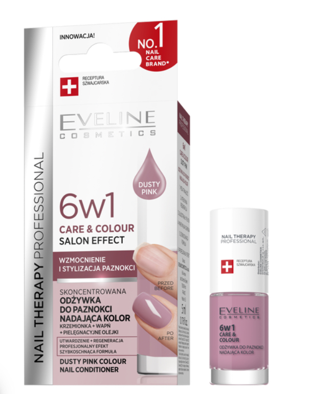Eveline Cosmetics 6w1 Care & Colour Dusty Pink – Odżywka do paznokci nadająca kolor