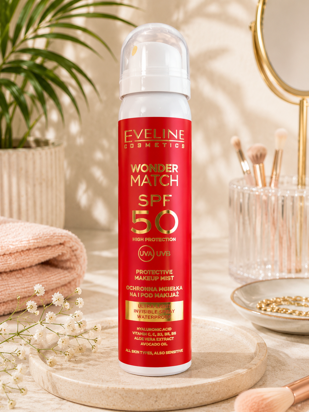 Eveline Cosmetics Wonder Match SPF 50 Protective Makeup Mist – Ochronna mgiełka SPF 50 na i pod makijaż 150 ml