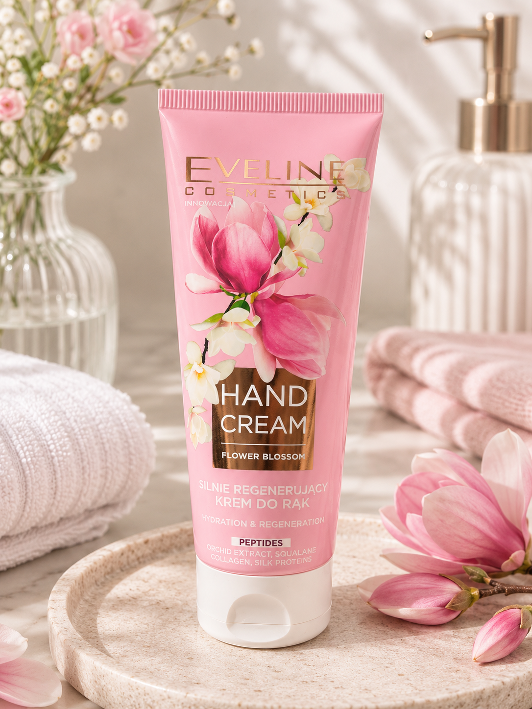 Eveline Cosmetics Flower Blossom Hand Cream – Silnie regenerujący krem do rąk z peptydami 100 ml