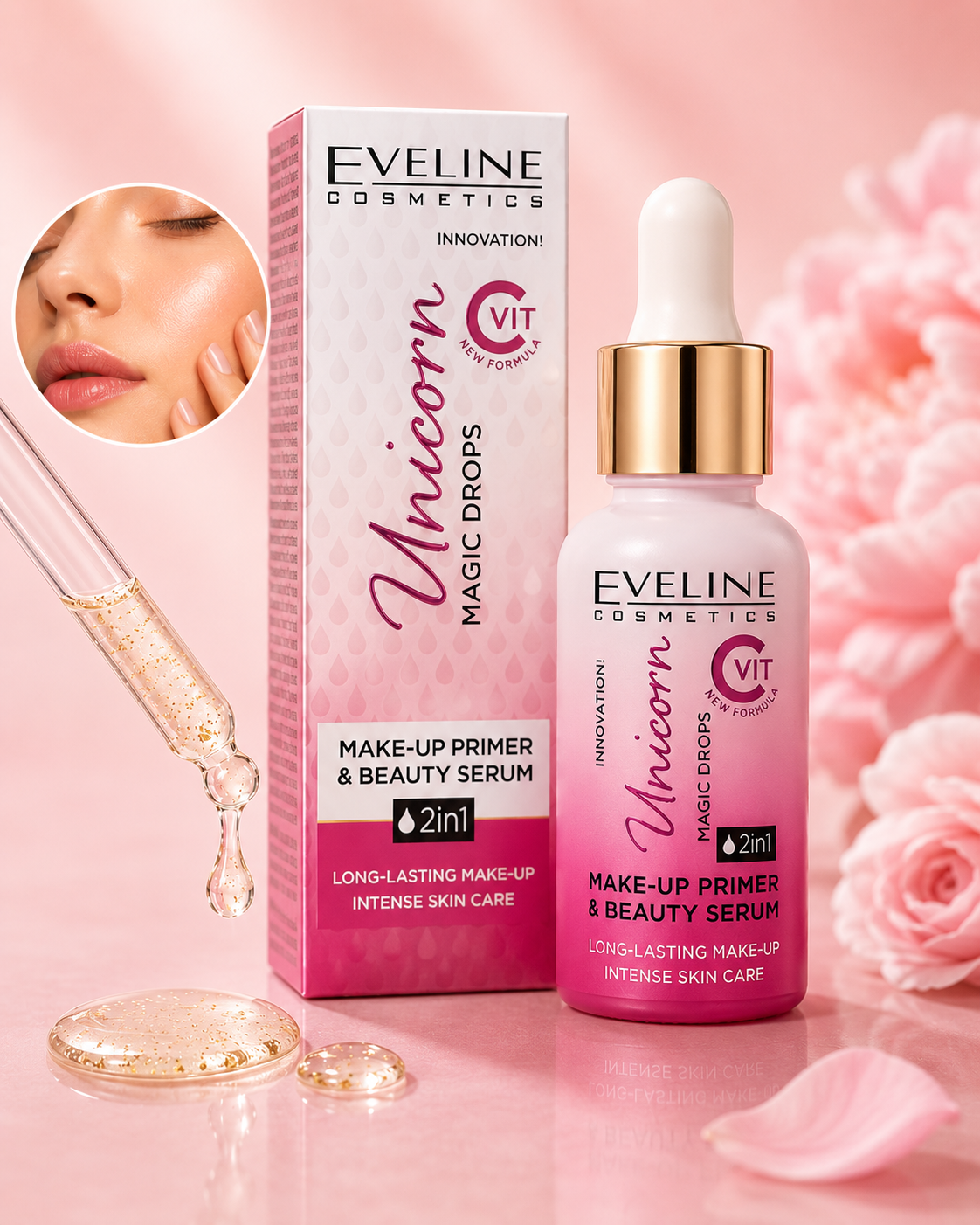 Eveline Cosmetics Unicorn Magic Drops 2w1 – Baza pod Makijaż i Serum Pielęgnujące