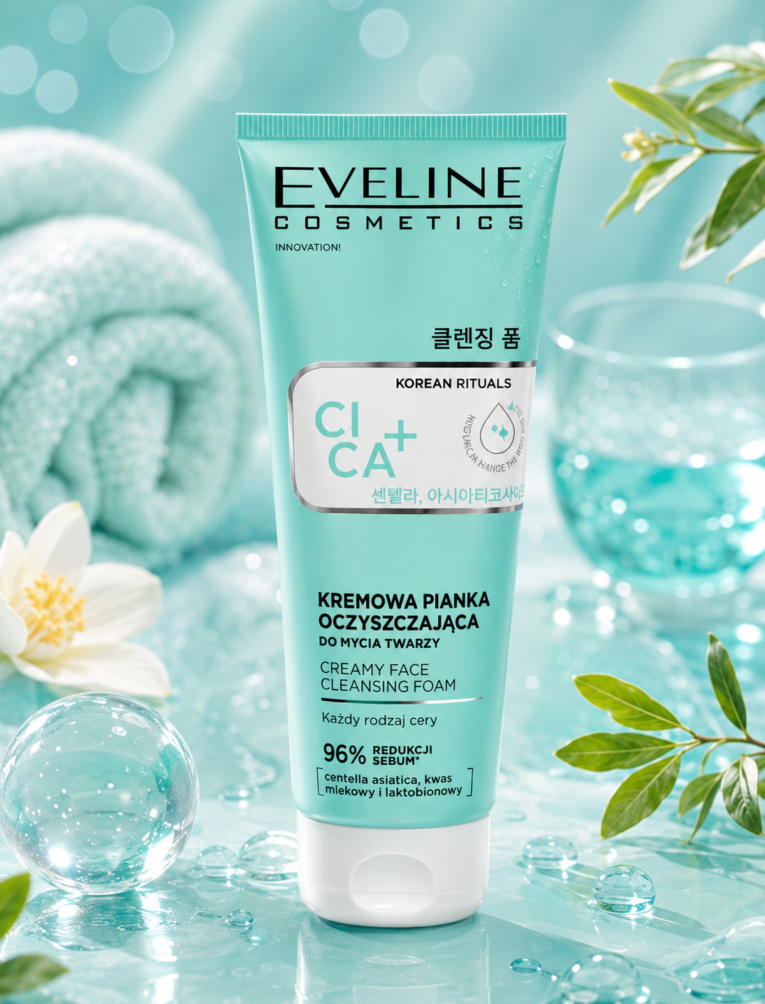 Eveline Cosmetics Korean Rituals CICA+ – Kremowa Pianka Oczyszczająca do Mycia Twarzy 125 ml