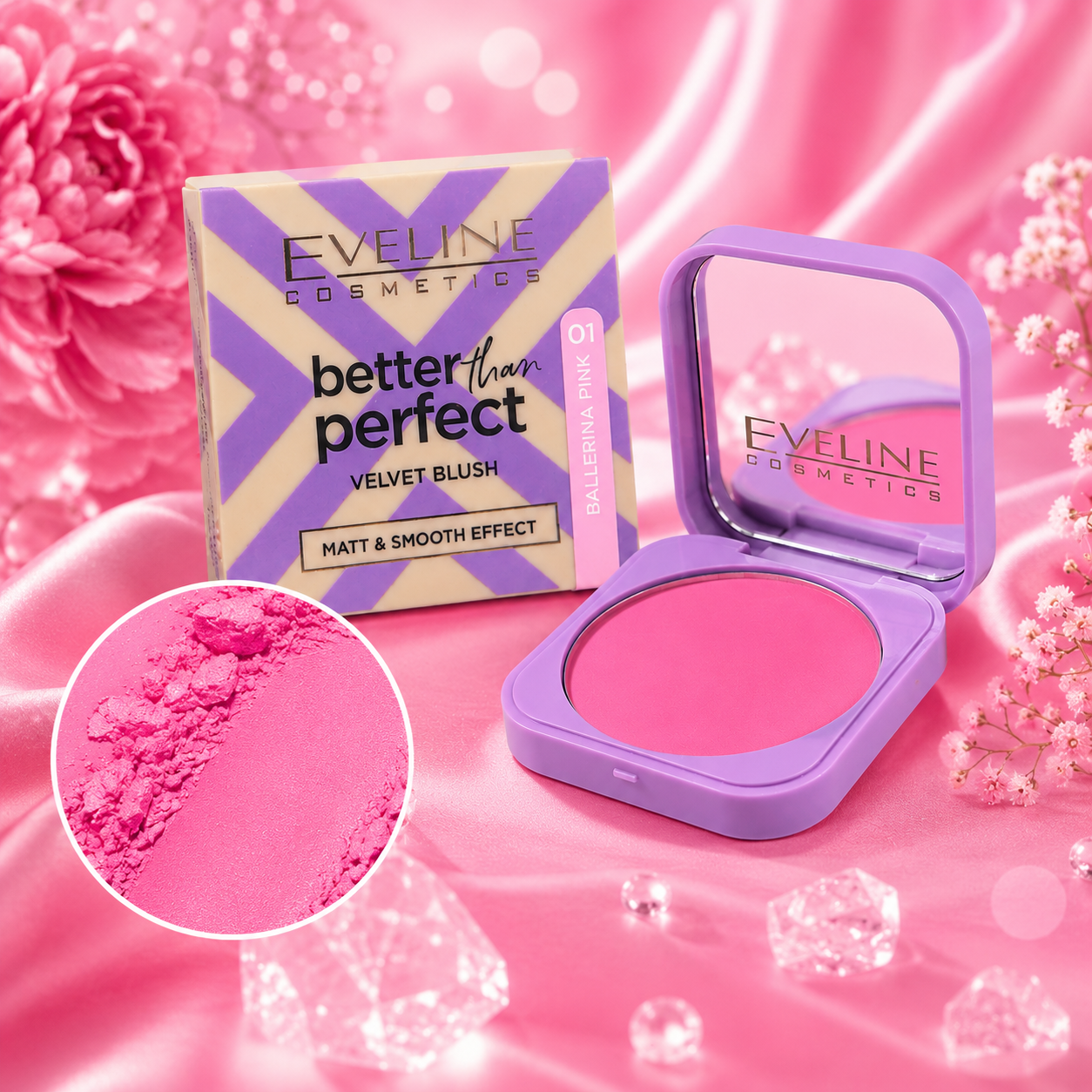 Eveline Cosmetics Better Than Perfect Velvet Blush 01 Ballerina Pink – Róż do policzków