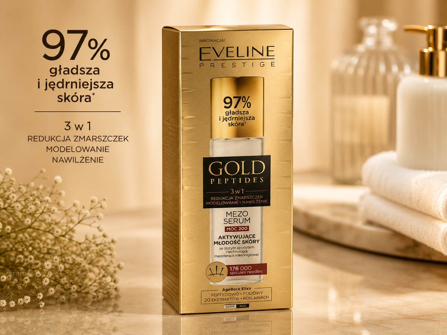 Eveline Cosmetics Prestige Gold Peptides 3w1 – Mezo Serum Aktywujące Młodość Skóry Moc 200