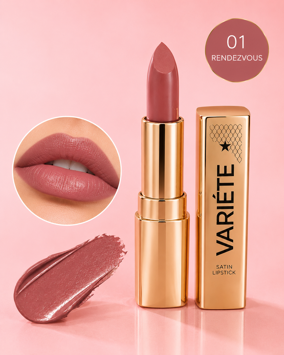 Eveline Cosmetics Variété Satin Lipstick 01 Rendezvous – Satynowa Pomadka do Ust