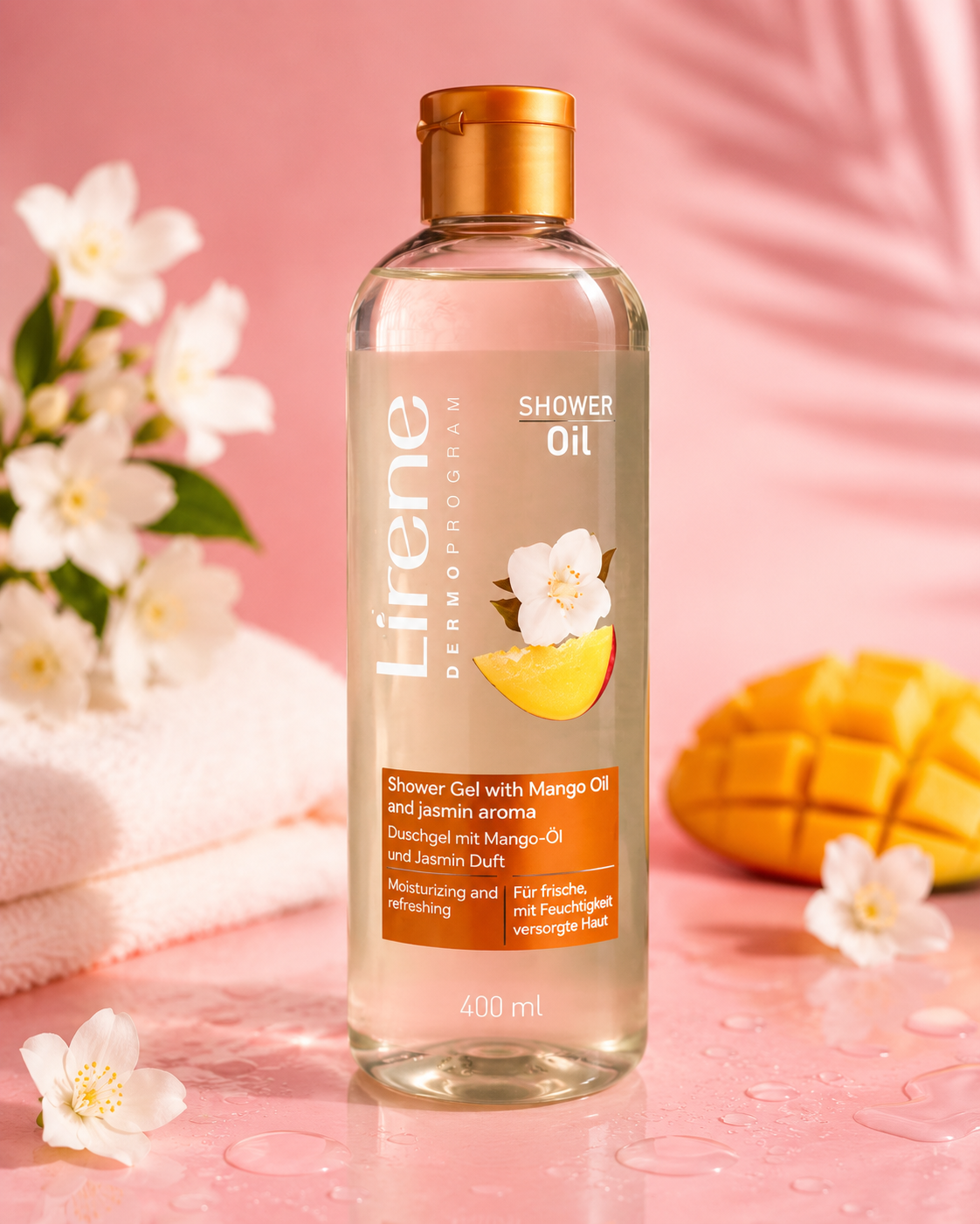 Lirene Dermoprogram Shower Oil – Olejek pod prysznic z olejem mango i aromatem jaśminu 400 ml