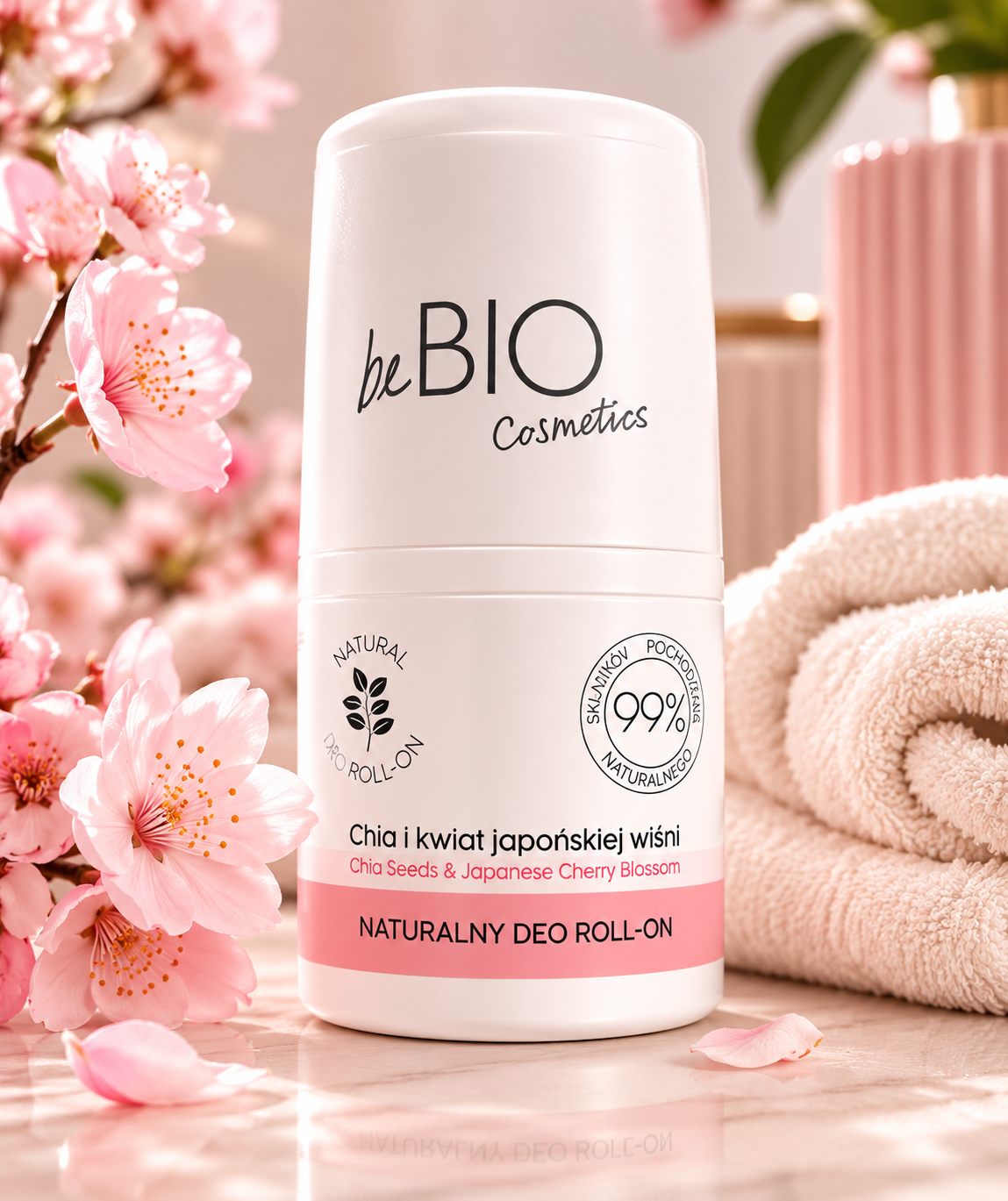 beBIO Cosmetics – Naturalny Deo Roll-On Chia i Kwiat Japońskiej Wiśni