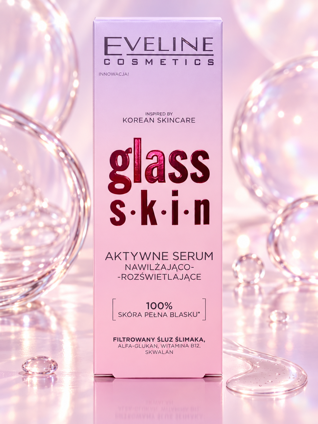 Eveline Cosmetics Glass Skin – aktywne serum nawilżająco\-rozświetlające 30 ml