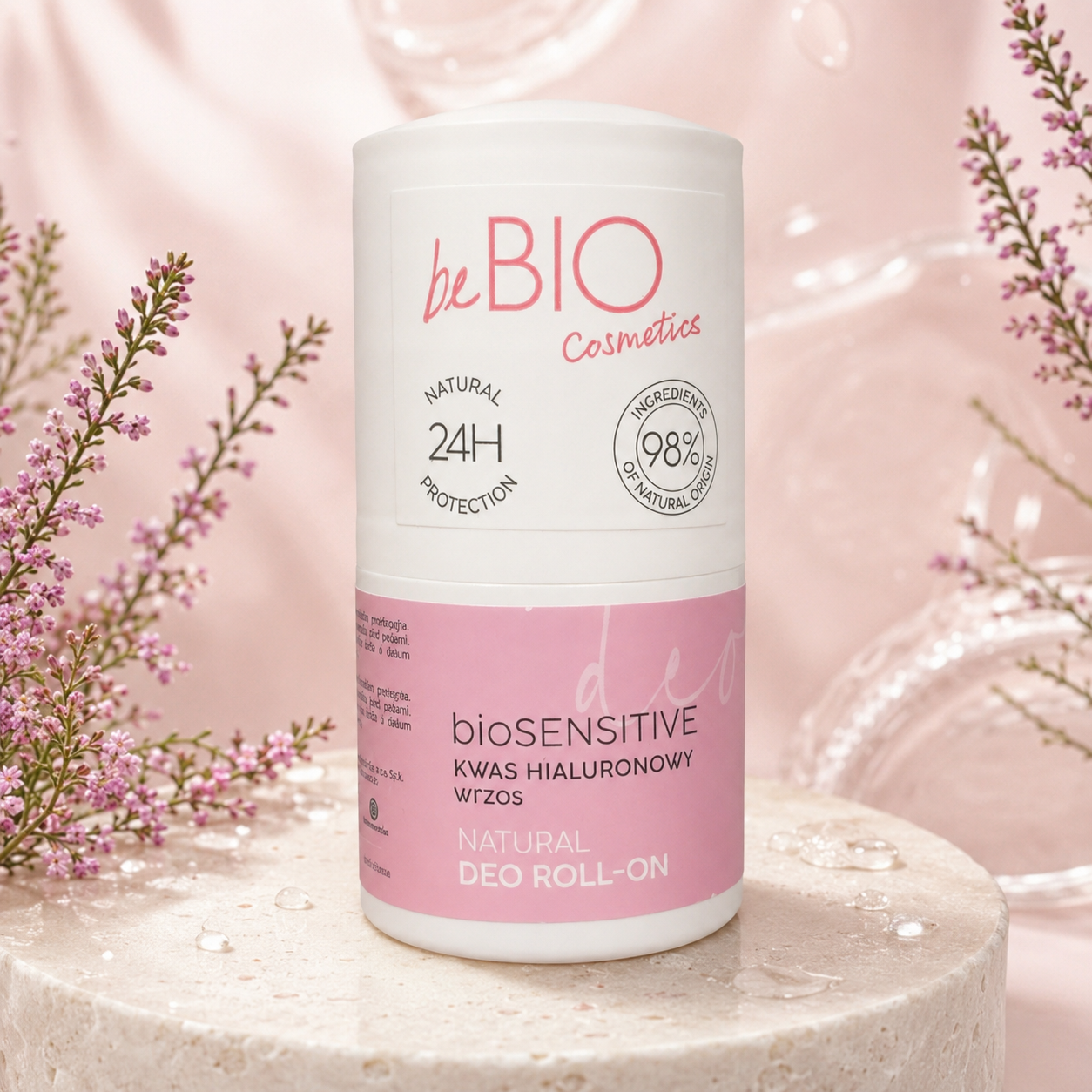 beBIO Cosmetics bioSENSITIVE Naturalny dezodorant roll-on – Kwas hialuronowy i Wrzos 50ml